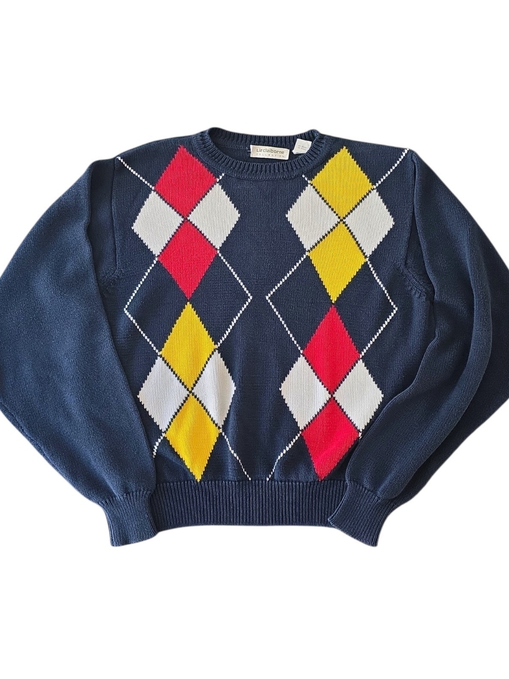 Vintage Liz Claiborne Navy Argyle Knit Sweater S